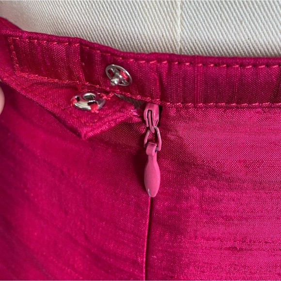 100% DUPIONI SILK BARBIE CORE CAREER SKIRT ZIP UP CLOSURE RICH DEEP PINK - Picture 8 of 12